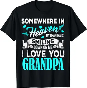 Men's Letter "Proud My Grandpa In Heaven Happy Father Day Proud Of Grandpa" Print Round Neck Tee, Regular Fit Casual Short Sleeve T-shirt For Summer, Men's Top For Daily Outdoor