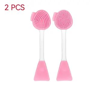 2 Piece Multi-Purpose Brush & Mask Applicator, 4-In-1 Silicone Jelly Brush for Deep Pore Cleansing, Facial Massage, Skincare Tool, Facial Brush Cleanser