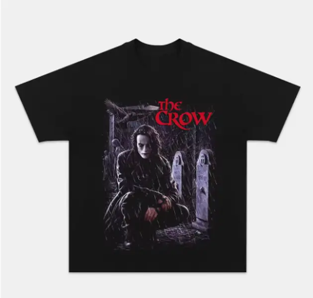 Women's Oversized Unisex The Crow Eric Draven Vintage Movie Graphic T-Shirt - Short-Sleeve, Loose Round Neck, Casual Cotton Streetwear Fan Top, Normal Type