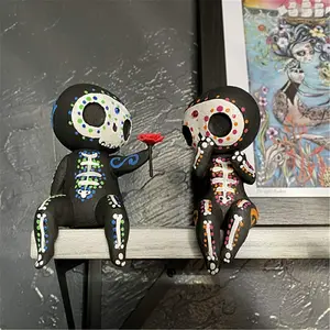 Sugar Skull Couple Statue, Sugar Skull Figurine,Resin Crafts Sugar Skull Decor,Skull Head Skeleton Figurine Statue Display Hand Crafts,Home Decor Collectible Figurines (C) Flower Decorative Wedding Ornaments Balloon Light Decoration Items Gothic