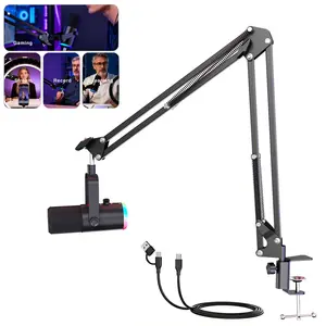 USB Condenser Microphone with RGB Indicator, Quick Mute, Shock Mount, Volume Control, Live Streaming Mic, Compatible with Ps4, Ps5, PC, and