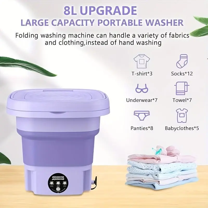 Portable Washing Machine, 2.91gal Foldable MiniWashingMachine With Dryer ForBabyClothes, SmallWashingMachine With Laundry Basket For Underwear,Socks,PetClothes, Small Ltems, Purple And Green