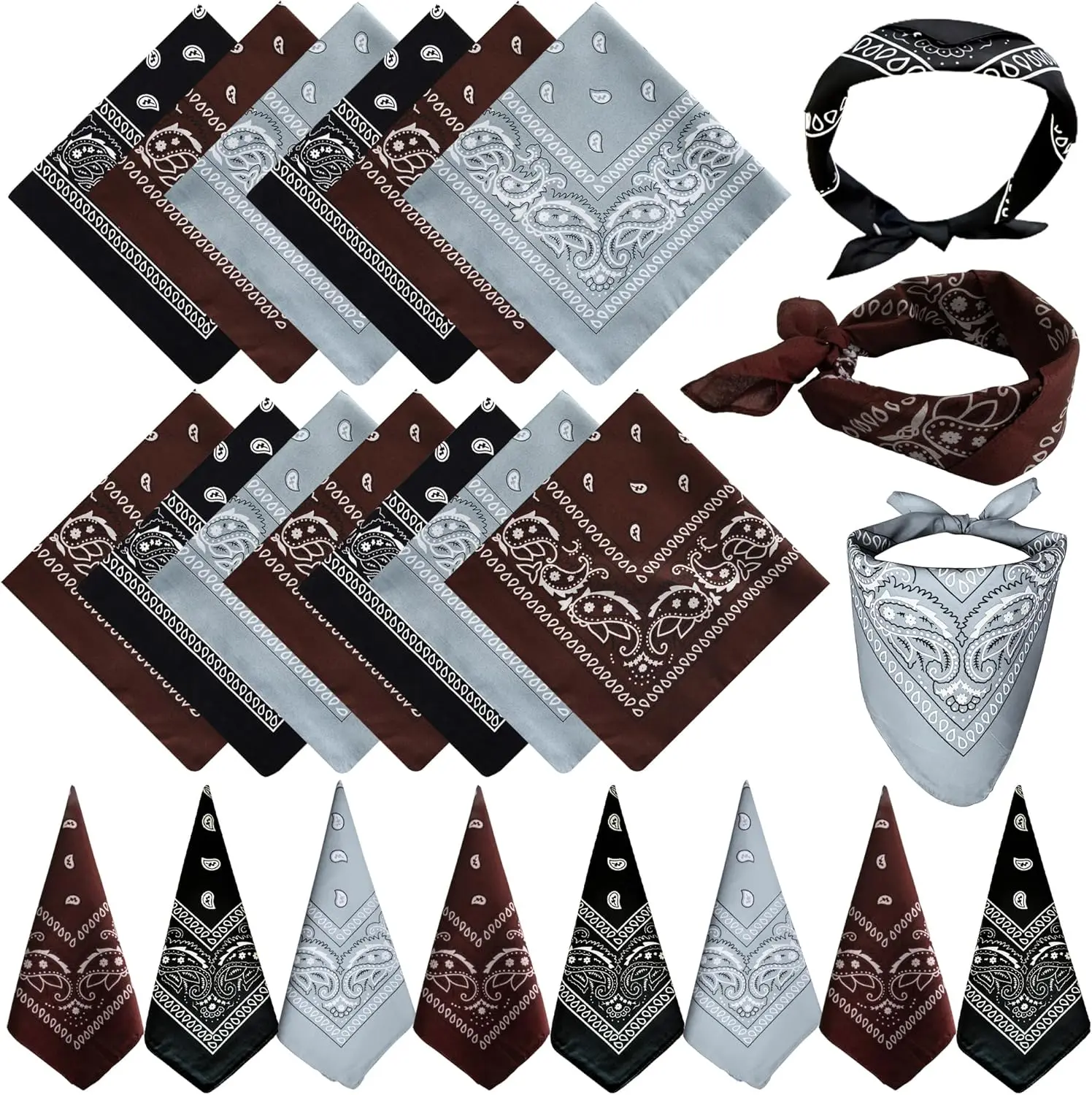 24 Pack Paisley Bandanas Bulk Unisex Cowboy Bandanas  Scarf Necktie  Cover