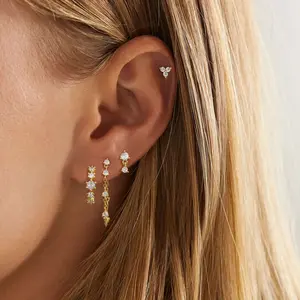 Tewiky 14K Gold Plated Zircon Earrings for Women Trendy Gold Plated Hypoallergenic Cartilage Dangle Dainty Gold Hoop Earrings Sets for Women Stud Earring Sets for Multiple Piercing Jewelry Gifts for Her For Valentine's Day gifts