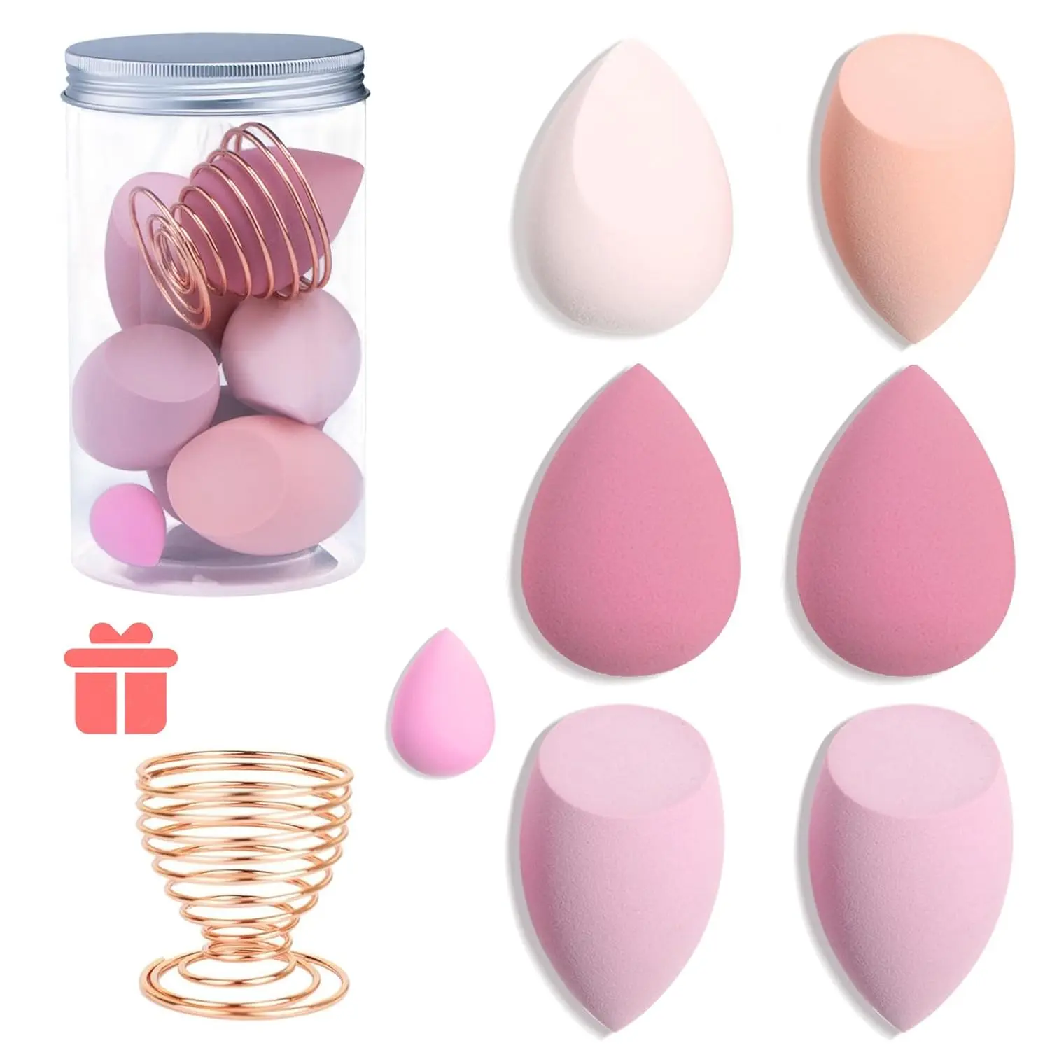 Multi-Shape Makeup Sponge Set with Holder, 7 pcs Super Soft Non-Latex Blenders for Foundation, BB Cream & All Cosmetics, Powder, Concealer, Loose Powder, 7Pcs+Sponge, All Cosmet., Multi-Pack