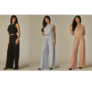 Crinkled Rhinestone Crop Top Loungewear Pant Set