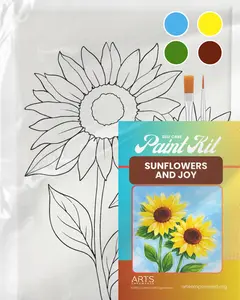 Sunflowers and Joy Paint Kit 8x10 Pre-Drawn Canvas with Paints Brushes Tray for Creative Self-Care by ARTS Empowered