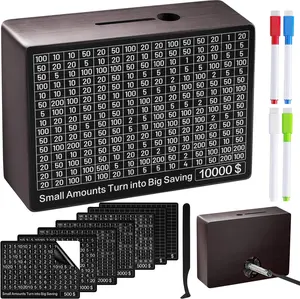 Money Saving Box, Piggy Bank Savings Challenge Box with 8 Goals for Adults & Kids, Wooden Money Savings Box Money Bank for Coin & Cash Vault, Money Saver, Alcancias De Dinero, Caja De Ahorro Ornaments Gift Decor Gift Decor