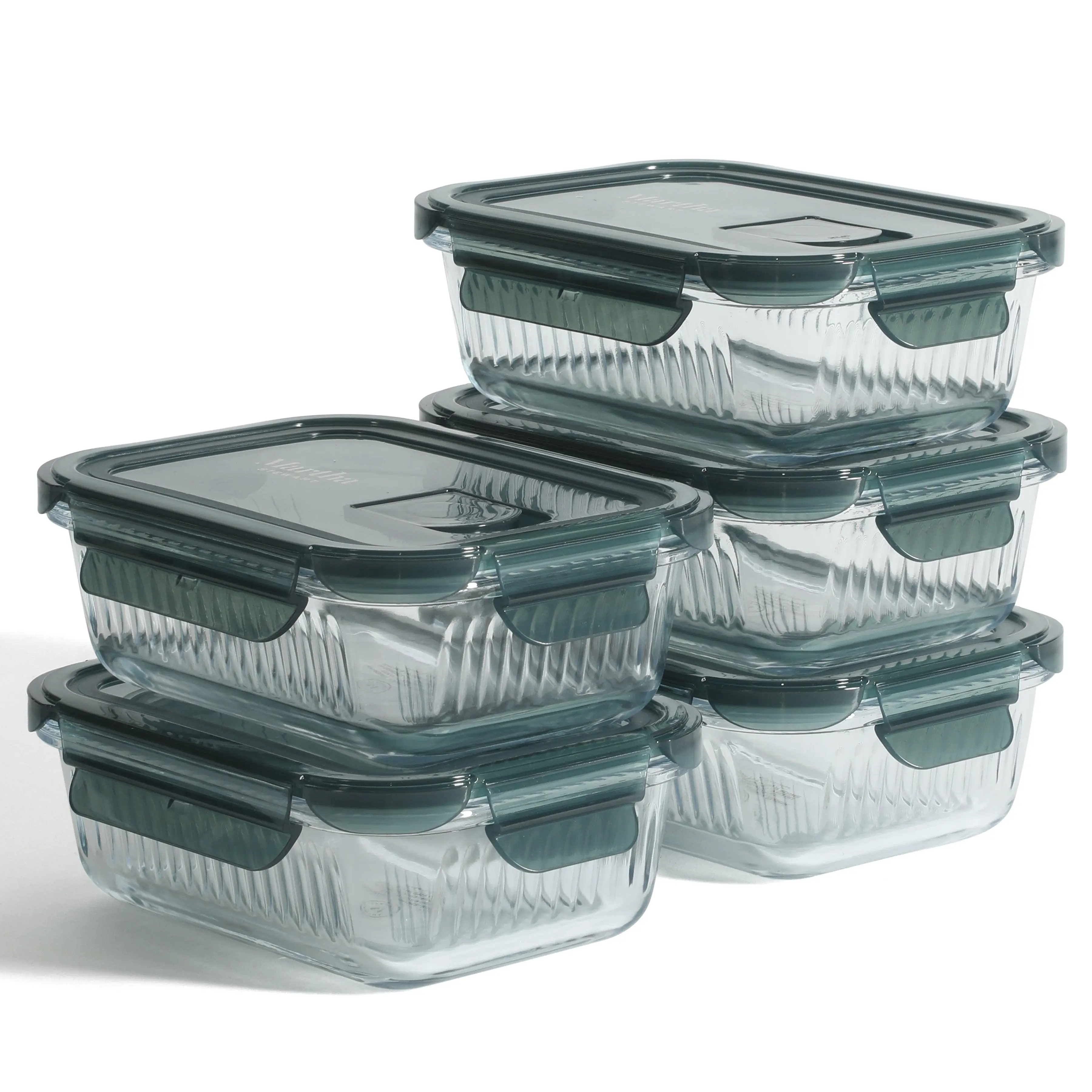 Martha Stewart Shadowbrook 10-Piece Borosilicate Glass Storage Container Set – Airtight Locking Lids, 21.6 oz Meal Prep, Leftover & Lunch Containers, Microwave, Oven & Dishwasher Safe