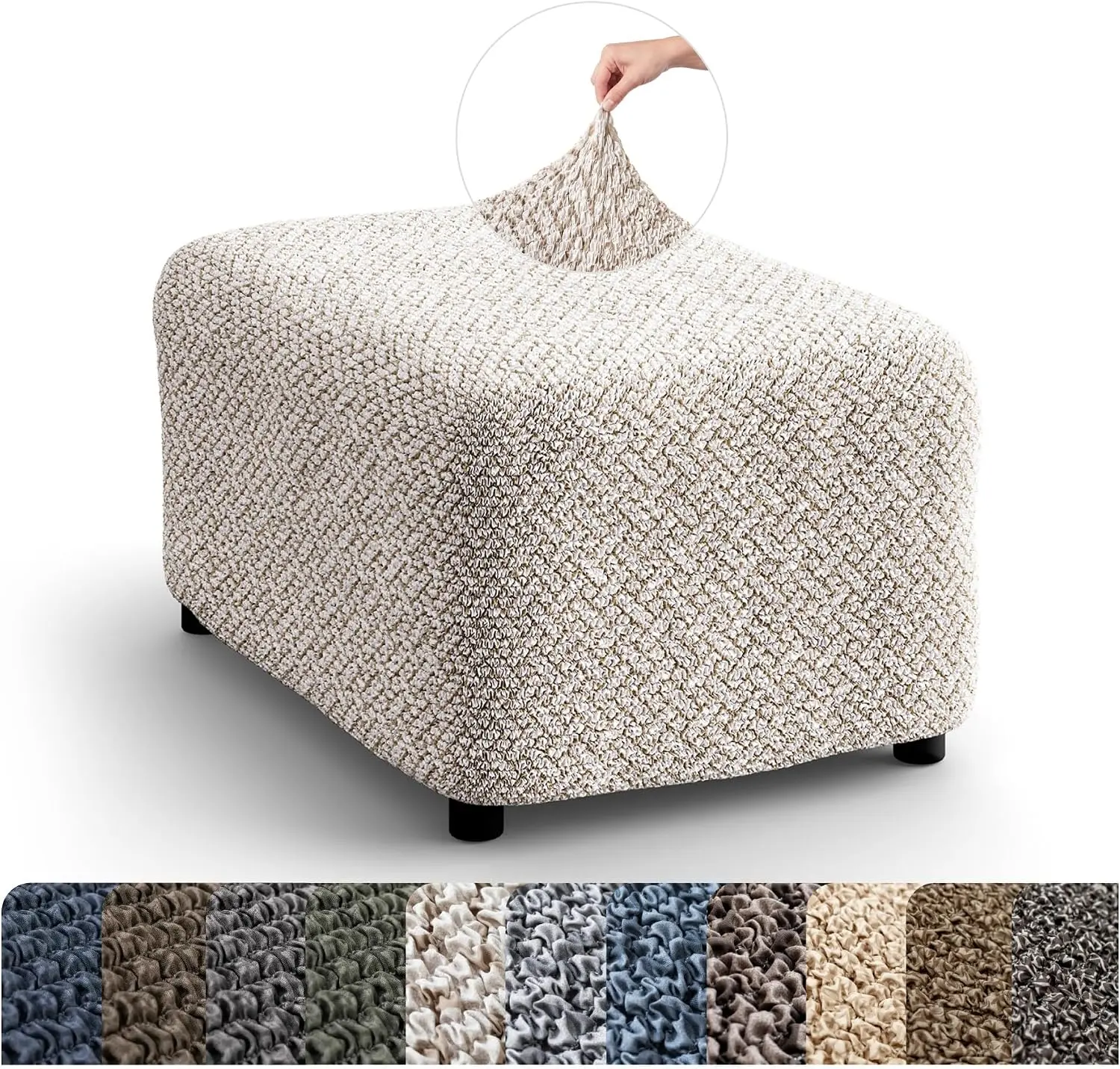 PAULATO BY GA.I.CO. Ottoman Slipcover - Stretch Stool Sofa - Pouf Protector for Pets and Kids - Soft Cover - Durable Furniture Slipcovers - Printed Collection - Venezia Cream (Ottoman)