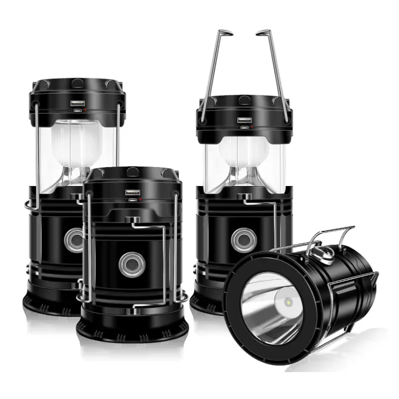 4/8-Pack Solar Camping Lantern, Collapsible LED Flashlight, USB Rechargeable Waterproof Light for Memorial Day Sale, Father's Day Gift, Outdoor Hiking, Power Outage, Hurricane Survival.