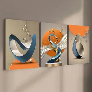 3-Piece Modern Abstract Geometric Art Canvas Prints with Solid Wood Frames, High-Definition Waterproof Wall Art for Living Room and Hallway, Modern Home Decor