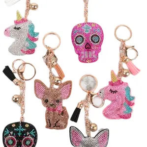Puffy Rhinestone Keychains - Assorted Designs with Rhinestones, Includes Heart, Butterfly, and More