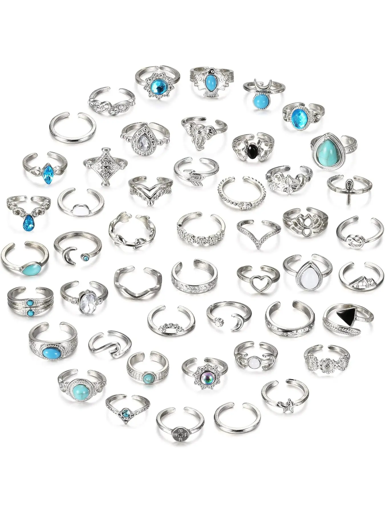 48Pcs Open Toe Rings Set for Women Men Adjustable Vintage Retro Knuckle Ring Bohemian Toe Finger Tail Ring Summer Beach Foot Jewelry Body Jewelry Accessory 14K Gold Plated Toe Ring
