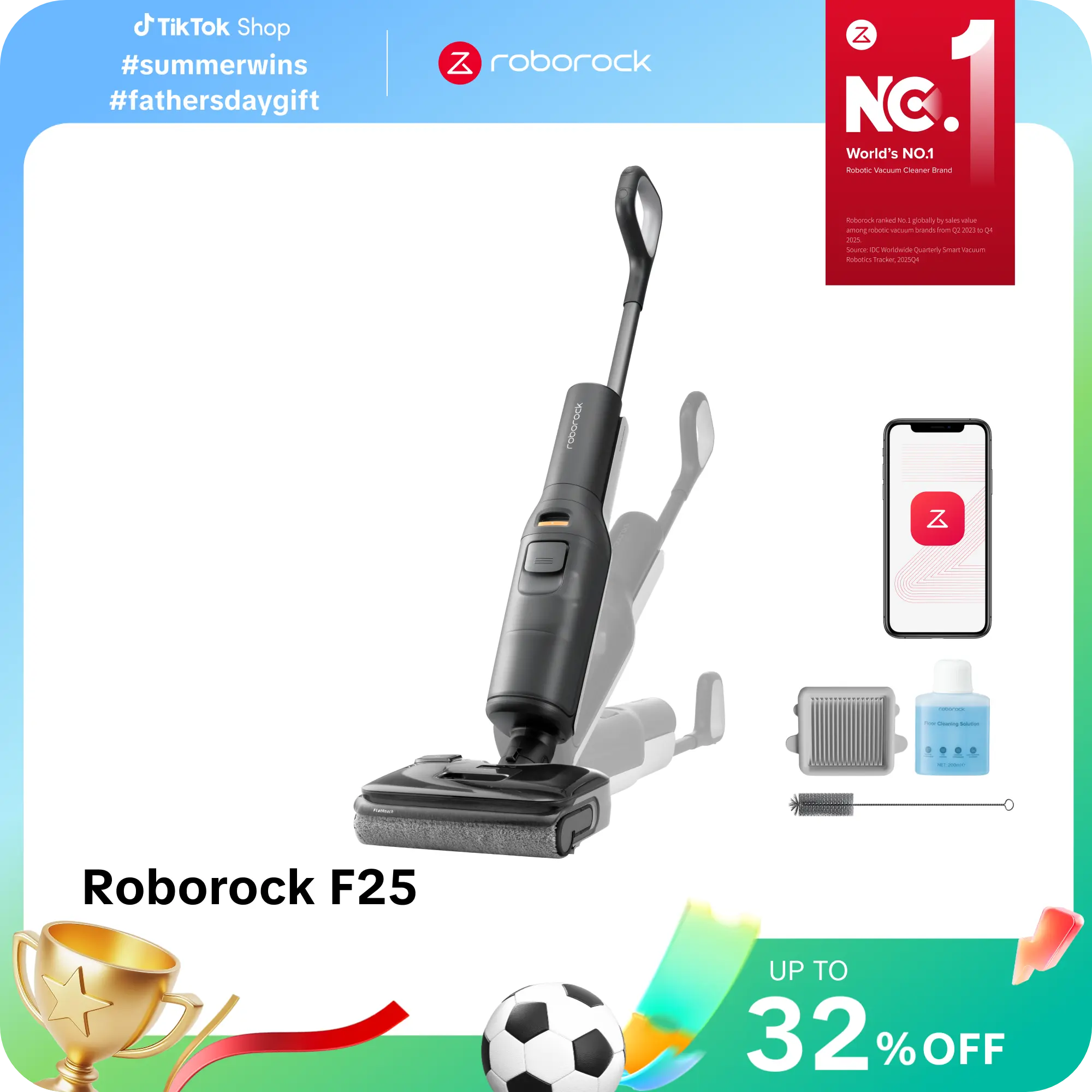 Roborock F25 Wet Dry Vacuum Cleaner, Cordless, All in One with 20000Pa, 194°F Hot Air Flash Drying & High temperature Self Cleaning #DealsforYouDays