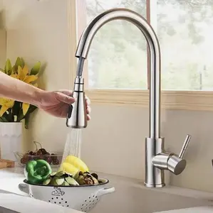 Kitchen Sink Faucet Brushed Nickel Single Handle Swivel Pull Down Sprayer Mixer