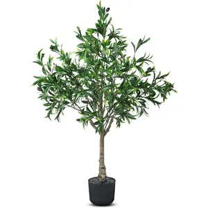 3.6FT Artificial Olive Tree Indoor Outdoor, Faux Olive Trees with Plastic Planter and Fruits, Realistic Leaves, UV Resistant & Waterproof Fake Plants for Home Office Patio Spring Decor