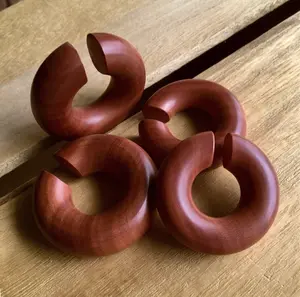 PAIR of Stunning Organic Saba Wood Hoops Ear Weight Hanging Plugs - Gauges  2g (6mm) up to 5/8" (16mm)