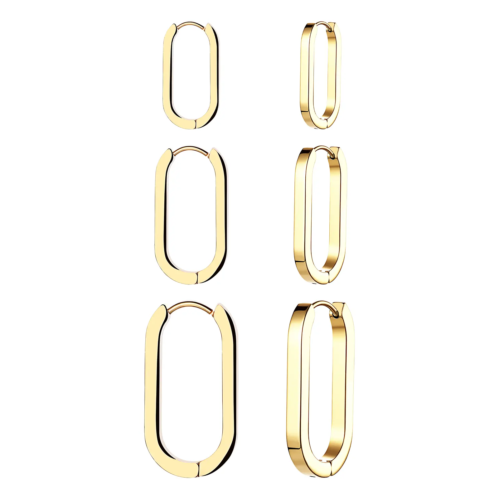 OIDEA 3-Pair 18K Gold Plated Stainless Steel Earrings - Lightweight U-Shaped Oval Huggies, Geometric Minimalist Rectangle Statement Pieces, Gold Earrings, Gold Plated Hoop summerwins,summerwins