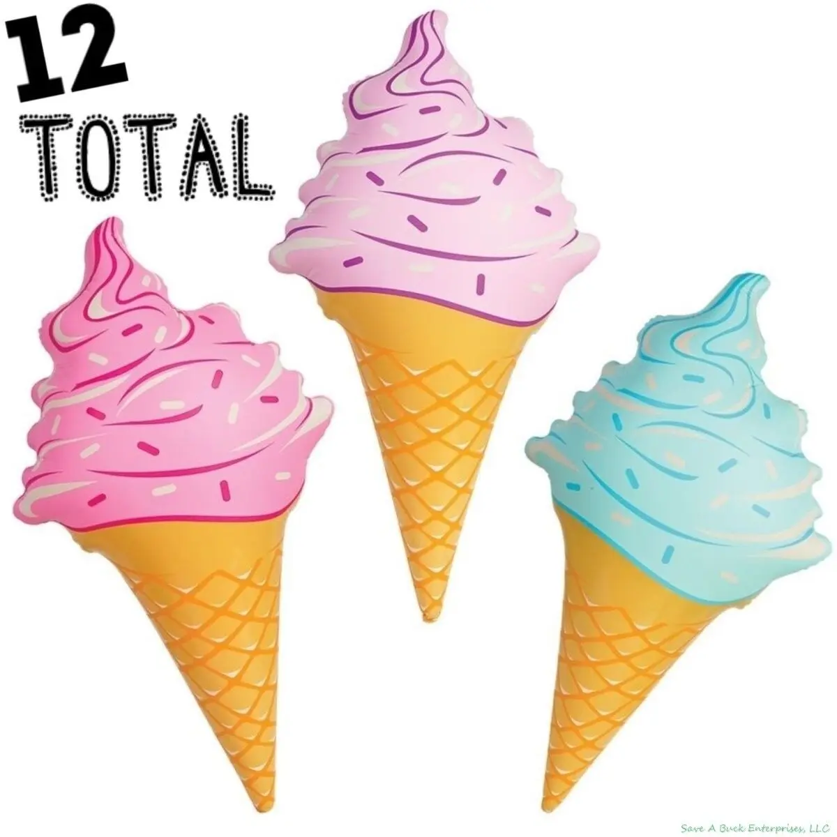 🍦 Jumbo Inflatable Ice Cream Cones – 12-Pack (36" Each)