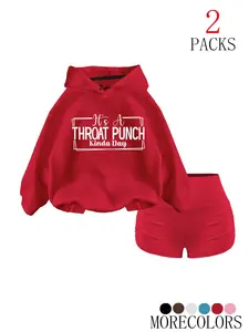 Women's Two-Piece Letter Print Drop Shoulder Hoodie, Loose Fit Knit Sweater, Pullover for Spring & Fall, Preppy Style Outerwear, Sweatshirts, Funny Relatable Sweatshirt, Casual
