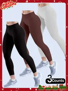 Women's Solid Color Skinny Pants, High Stretch Seamless Yoga Leggings, Ladies Sportswear for Indoor Outdoor Wear, Stretchy High Waist