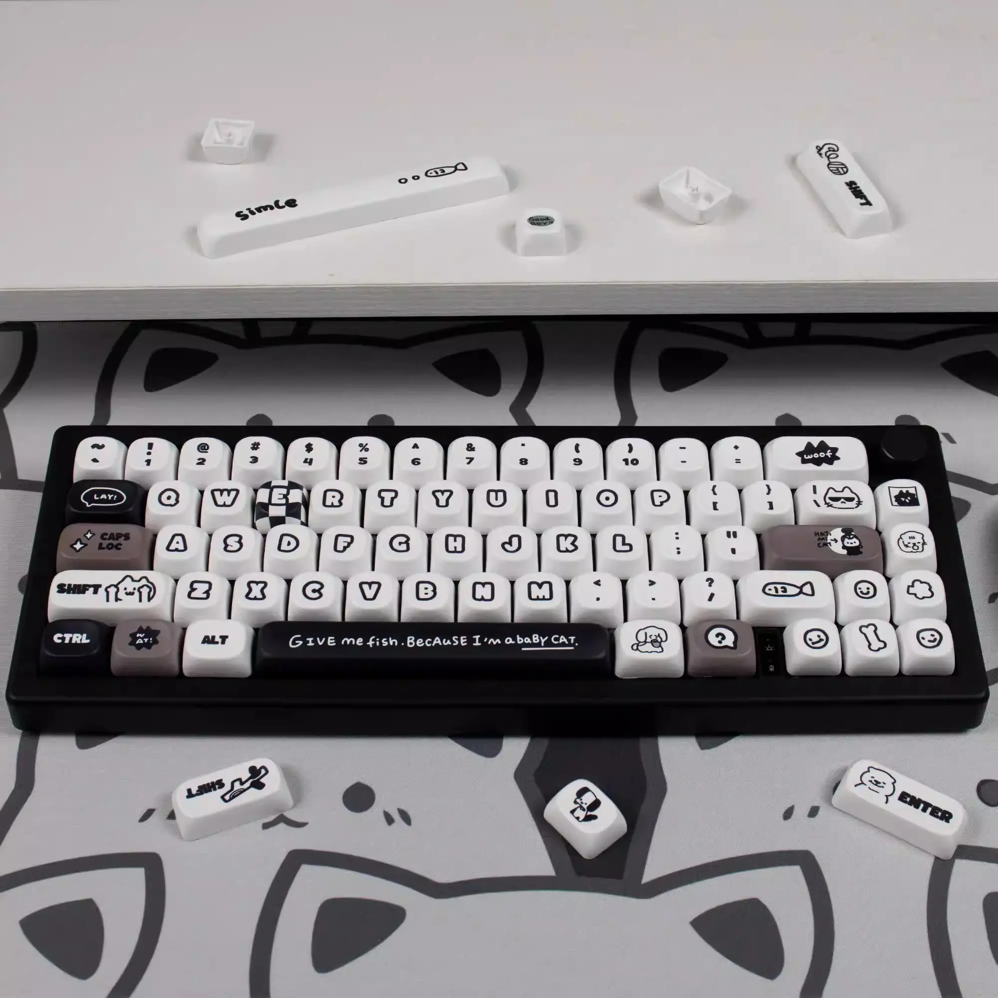 131-Key Cat Dog Theme Pbt Keycaps, Dye Sublimation Process, Moa Profile, Compatible with Mx Axes, for 61/64/68/87/96/104/108 Keyboards