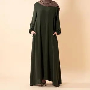 Modest Dress for Women in Breathable Crepe, Solid A-Line Maxi Gown with Long Sleeves and Pockets, Muslim Prayer Abaya, Muslim Dress, Prayer Dress