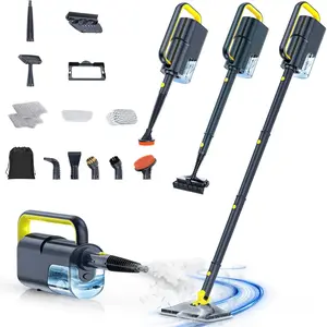 Steam Mop with Detachable Handheld Steam Cleaner, 10-in-1 Multi Accessories, Quick 10s Heat, 350ml 2-Level Steamer for Cleaning Floor, Carpet, BBQ Grill, Tile, Grout, Gray