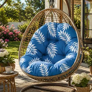 Thick Egg Chair Cushion, Hanging Egg Chair Cushion Replacement, Waterproof Hammock Swing Chairs Cushions for Outdoor Funiture, U-Shaped Cushions for Hanging Eggs Chairs Swing(Blue Leaf)