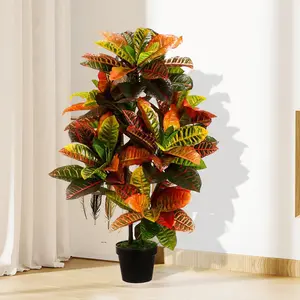 3ft Artificial Croton Tree | Faux Variegated Leaf Tropical Plant | Low Maintenance Fake Potted Plant for Indoor Outdoor Home Office Patio Decor