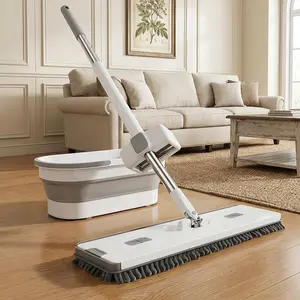 Hands-Free Chenille Mop with Bucket, 360° Swivel Head, No Touch Dirty Water, Super Absorbent for Home Kitchen Bathroom Floor Cleaning outdoorfun