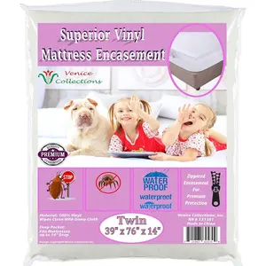 Superior Extra Heavy 8 Gauge Vinyl Mattress Protector Zippered Encasement Cover 100% Waterproof Twin White