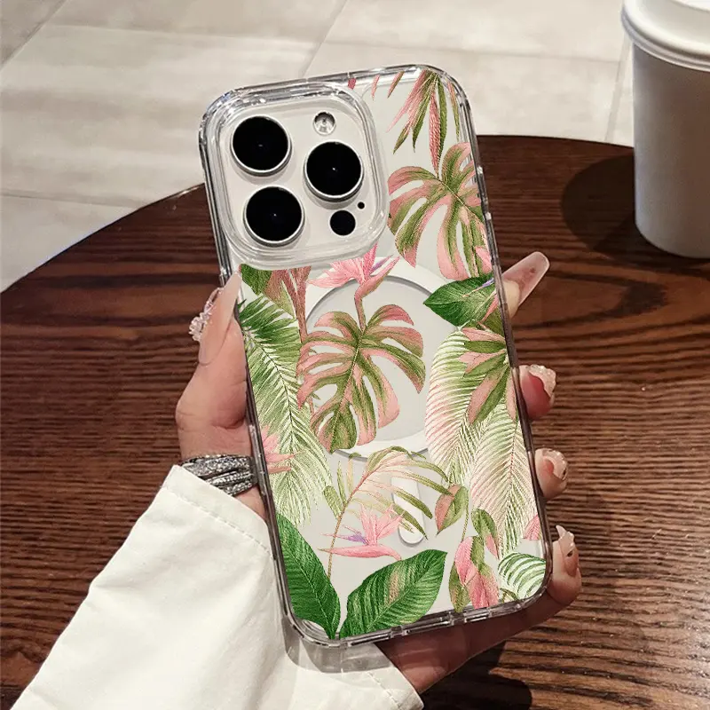 Hand-painted tropical plant series magnetic phone cases, compatible with iPhone 11/17 Pro Max, and also compatible with Samsung Galaxy S25, S24, and S23 Ultra. A perfect gift for holidays, birthdays, or Valentine's Day., Local, Handheld