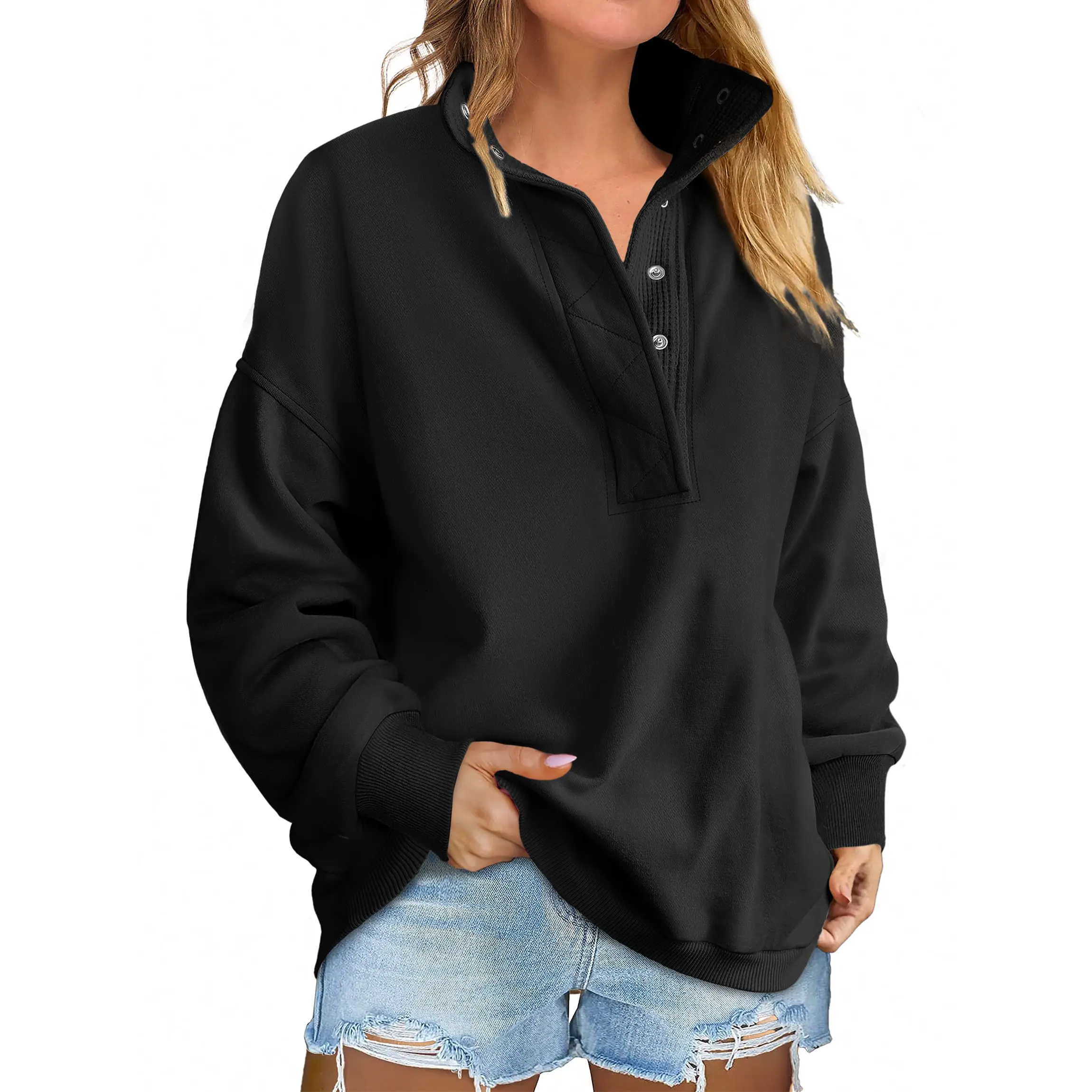 ANRABESS Womens Oversized Sweatshirt Long Sleeve Henley Pullover Tops 2026 Fall Casual Button Up Loose Fit Teen Girls Outfits
