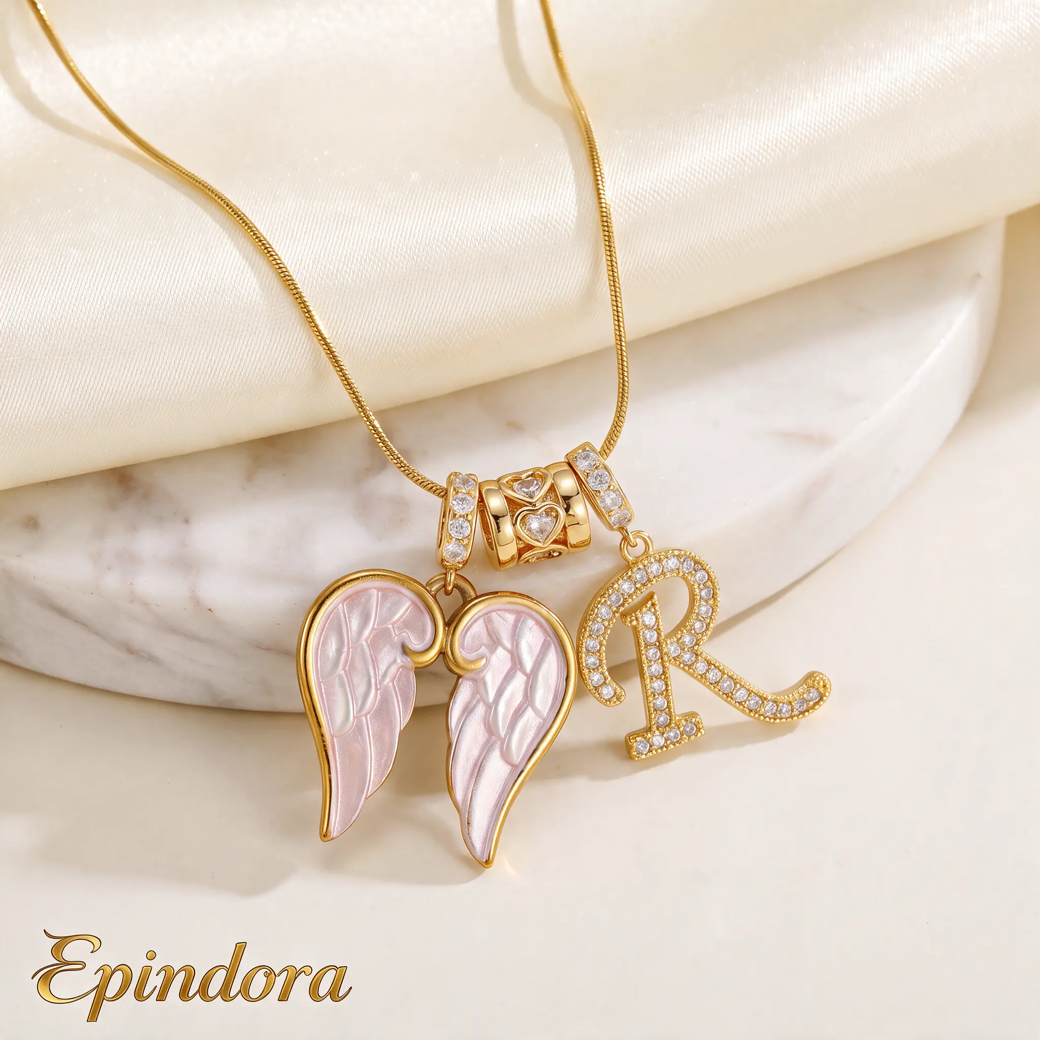 Epindora Angel Wing Letter Necklace, Fashion Costume Jewelry Necklaces for Women