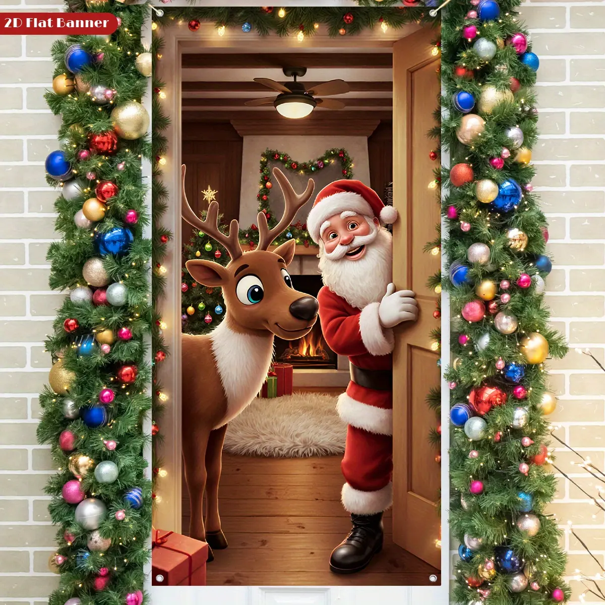 1pc 2D Flat Christmas Door Cover Watercolor Festive Pattern, Easy Installation, Decorative for Door Curtains & Frames, Indoor & Outdoor Use Fits Occasions & Festivals: Weddings, Bachelor Parties, Christmas, Valentine’s Day, Home Party Decorations