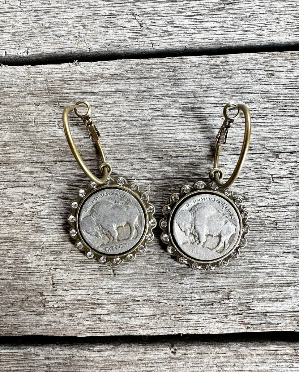 Buffalo Coin Bezel Earring