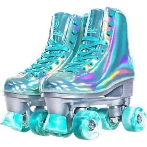 Roller Skates for Women, Holographic Rollerskates, Shiny Double-Row Four Wheels Quad Skates Girls Outdoor (Green)
