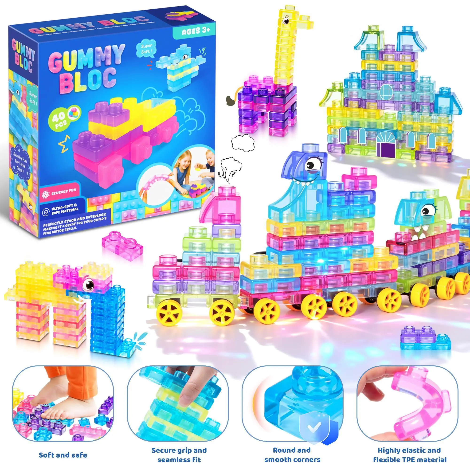 JoySpot Soft Jelly Building Blocks for Toddlers Squishy Sensory Play, Stacking Toy Set Squeezable Stretchable Early Learning Construction Playset Multicolor Puzzle Blocks for Creative Play Safe for Tiny Hands summerwins