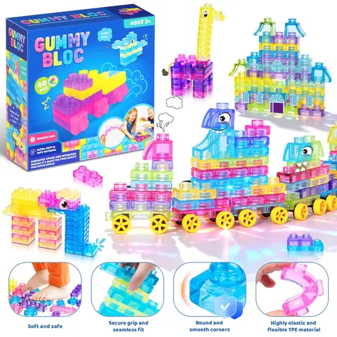 JoySpot Jelly Building Blocks for Toddlers Squishy Sensory Play, Stacking Toy Set Squeezable Stretchable Early Learning Construction Playset Multicolor Puzzle Blocks for Creative Play Safe Transparent Building Blocks STEM, Christmas Gifts,Halloween Gifts,