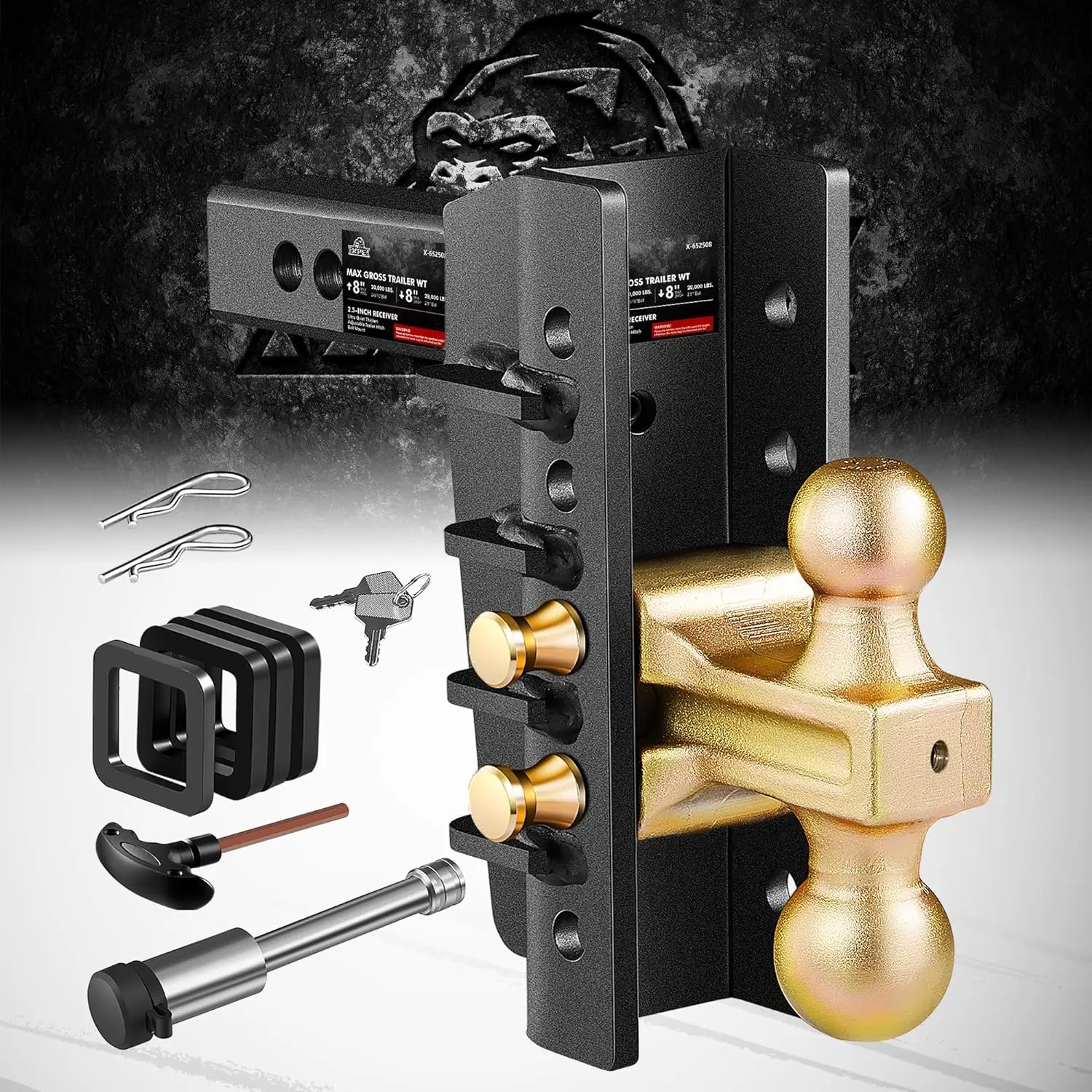 Solid Steel XPE Adjustable Trailer Hitch,  2.0 Receiver, 8" Drop/Rise, 28,000 LBS GTW for Heavy Duty Trucks, Robustness Flexibility