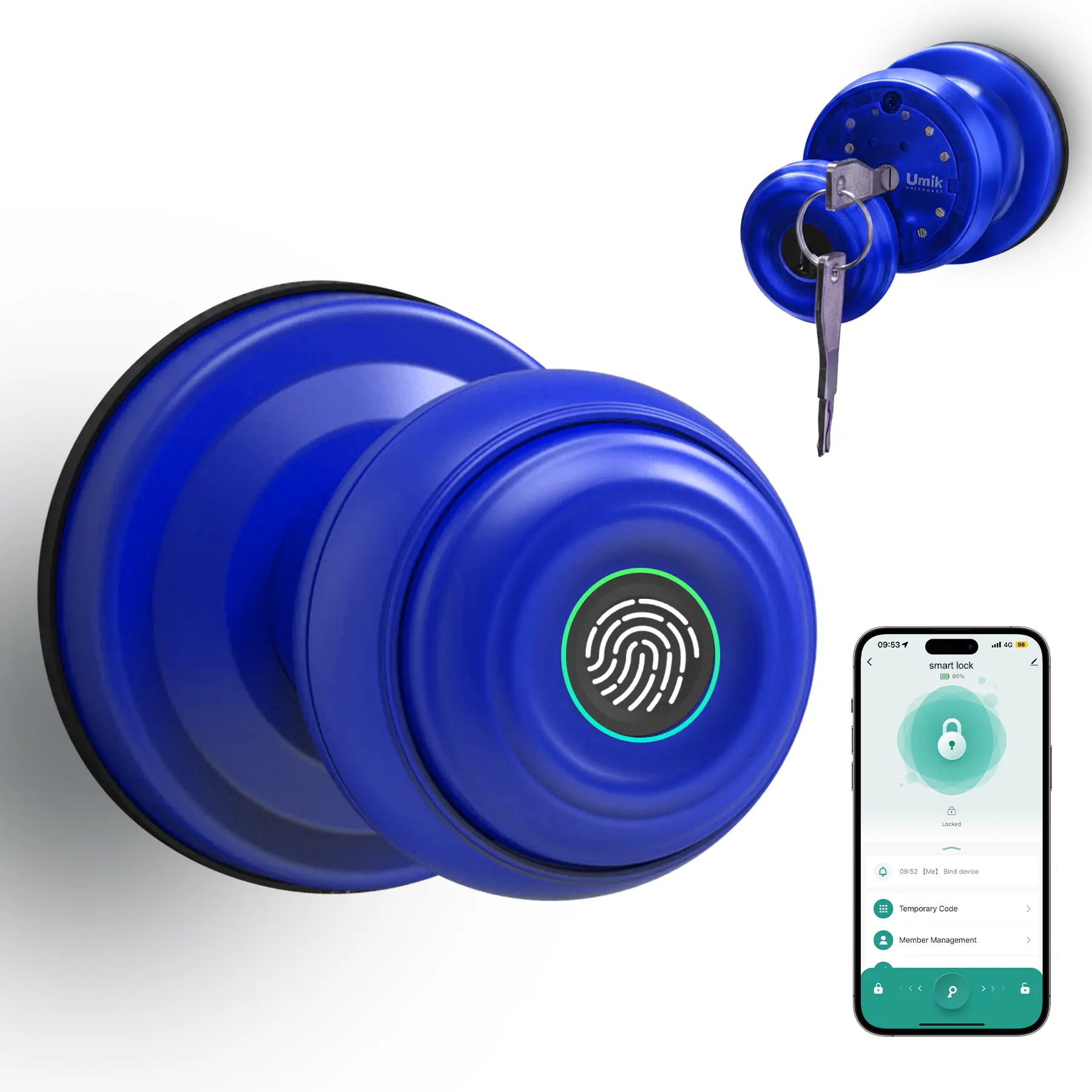 UMIK 3-in-1 Fingerprint Smart Lock, Doorknob, Auto-Lock, Tuya App WiFi Remote Control, Keyless Entry Electronic Lock, Fast Biometric Sensor, 3 Unlock Ways, Easy Install Interior Door Lock for Home Office