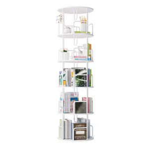 5 Tier Rotating Bookshelf, 360 ° Display Stackable Spinning Bookshelf Tower, Corner Bookshelf Tall Floor Standing Swivel Bookcase Narrow Storage Organizer for Bedroom, Living Room