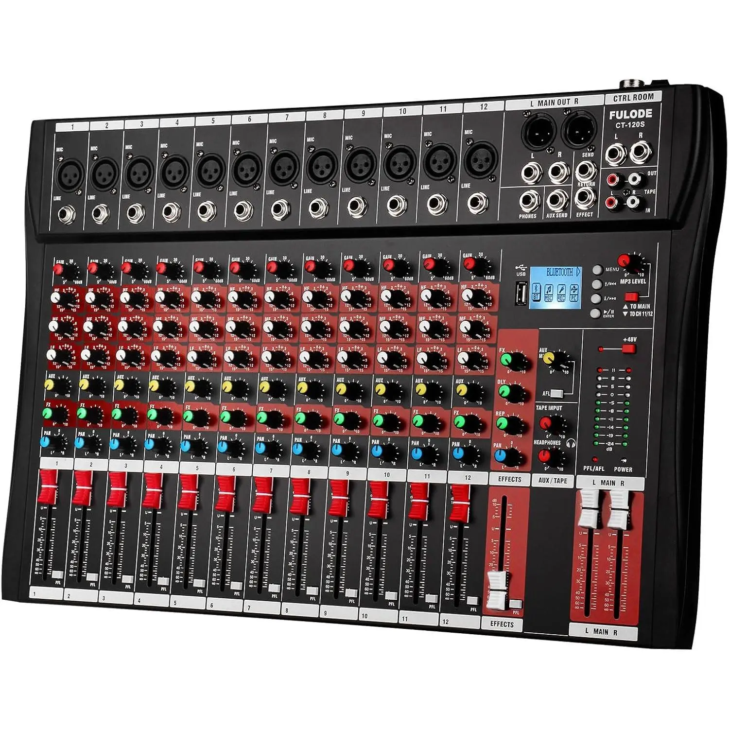 12-Channel Compact Digital Audio Mixer Console - Professional DJ Controller, Mini Console, Solid State Model with Reverberation, Bluetooth, MP3 Player, 48V Phantom Power, USB Recording for Studio, Live Performance, Dj Controller Mixer, Mini Console Mixer