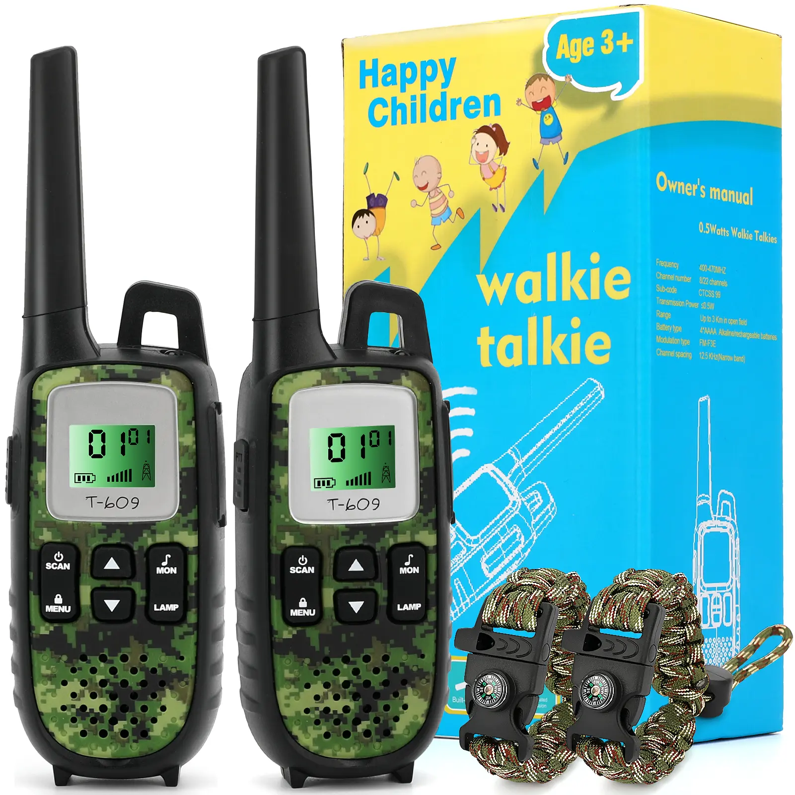 2 Pcs Kids Video Walkie Talkies Toys, 3 Miles Long Range Handheld Walkie Talkies Durable Toy Best Christmas Birthday Gifts For 3-12 Year Old Boys And Girls Fit Adventure Game Camping (Green Camo)