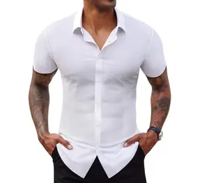 Alimens&Gentle Stretch Dress Shirts for Men Short Sleeve Slim Fit Casual Button Down Shirts Muscle Fit Men's Dress Shirts Top Menswear