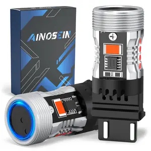 AINOSEIN 7440 7443 LED Bulb Red for Brake Light with 3570 Chips(Brighter Than 3030) CANBUS Error Free Anti Hyper Flash W21W Bulb with Built in Resistor Turbo Fan for Stop Tail Light, Not For CK Socket