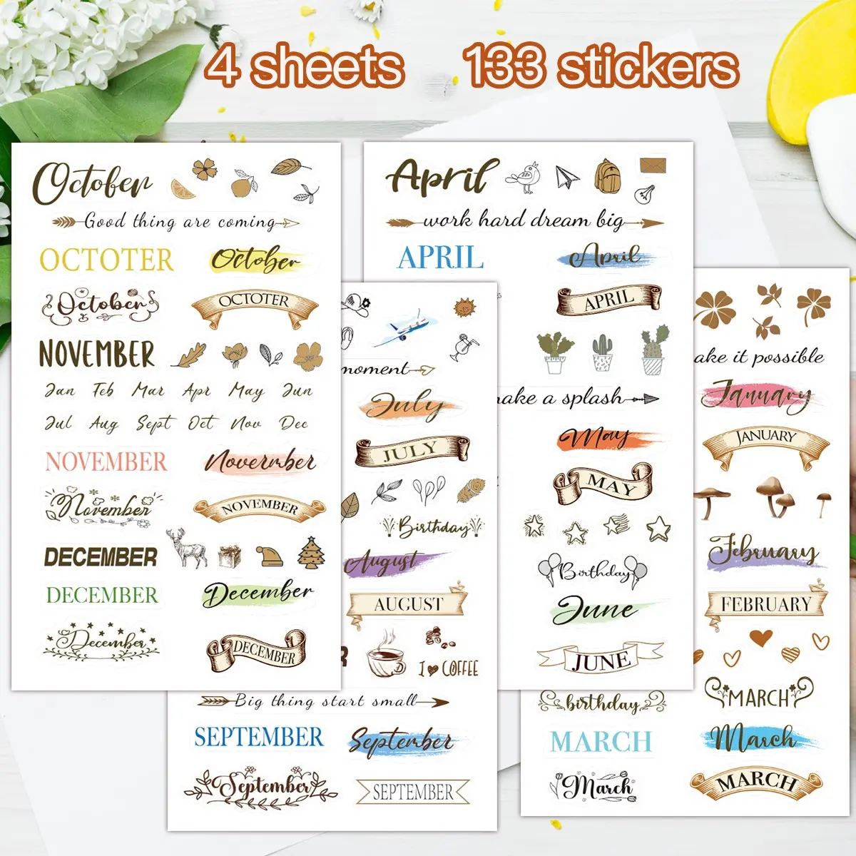 Monthly Planner Stickers Set, Creative Diary Decals, Aesthetic Calendar Accessories, Decorative Paper Book Supplies, Scrapbook Essentials, Scrapbook Accessory, Customizable Stickers, journal stickers, Sticker Packs