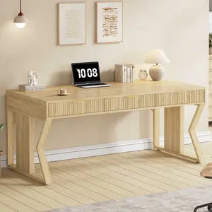 SEDETA 55" Executive Office Desk with 3 Drawers, Home Office Desk with Storage Drawers, Computer Writing Desk Study Table, Natural Oak